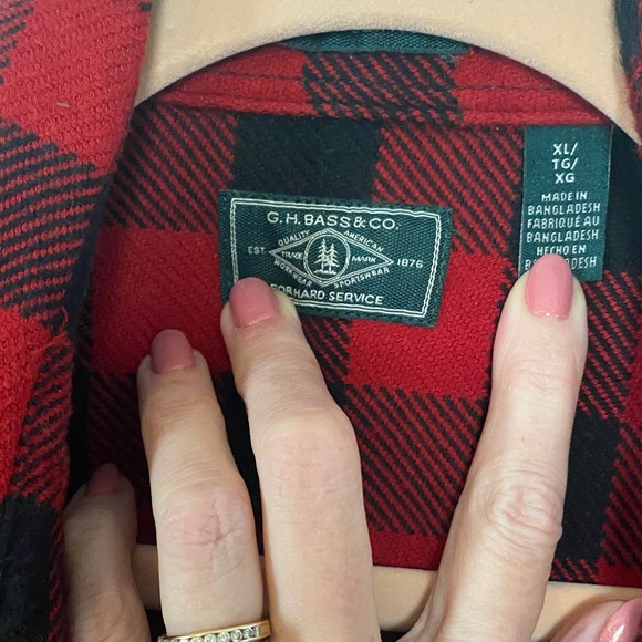 G.H.Bass Men's XL Red Black Buffalo Check Flannel Shirt 100% Cotton Button Up - Picture 2 of 5